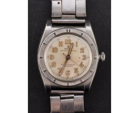 Rolex Oyster Perpetual, a gentleman's stainless steel wristwatch the cream dial with Arabic numerals, baguette hands, sweep s