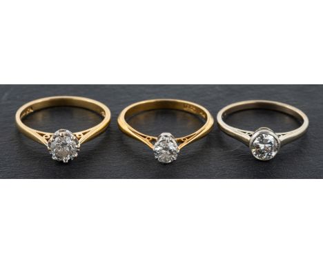 Three diamond, single-stone rings, including a round, brilliant-cut diamond ring, estimated diamond weight ca. 0.35ct, H-I co