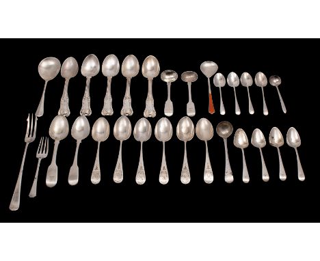 A set of five Victorian engraved silver teaspoons, maker W.M, Edinburgh 1883 together with a set of five George IV silver Kin
