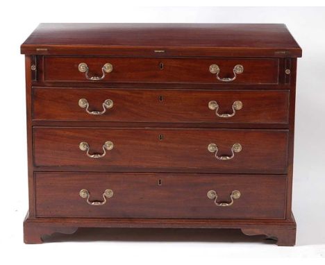 A George III and later mahogany chest, having a fold-over top above four long graduated drawers with brass swan-neck handles,