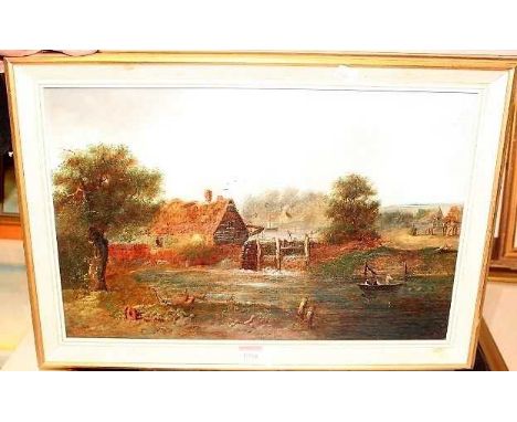 C.  Mom*s** - The watermill, oil on canvas, signed and dated 1869 lower centre, 29 x 45cm 
