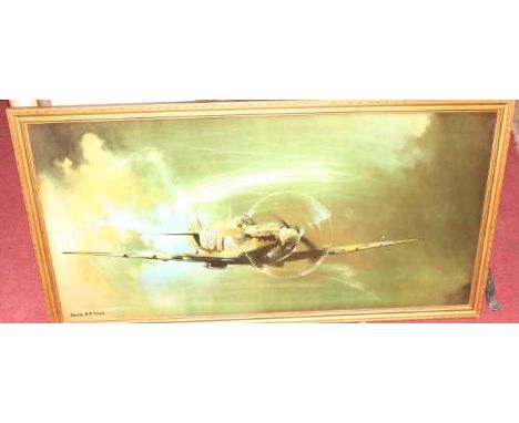 Barrie. A.F. Clark (b.1943) - Spitfire, framed print; together with a tin sign for BP; and one other No Exit tin sign (3)