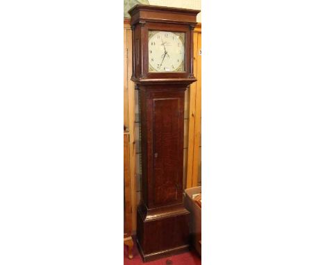 J Bright, Saxmundham - an early 19th century provincial oak long case clock, having painted square dial and 30 hour weight dr