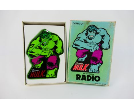 Domico - The Incredible Hulk - A boxed 1978 The Incredible Hulk solid state AM radio # DL-112. The radio appears in Very Good