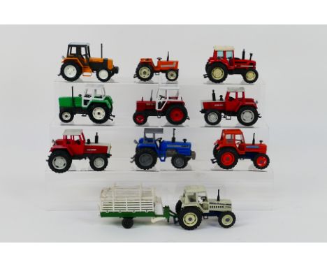 Yaxon - Polistil - A collection of 10 unboxed 1:41/43 scale diecast model tractors. Lot includes Yaxon #086 Lamborghini R1056