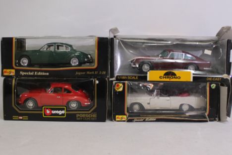 Chrono - Maisto - Bburago - Four boxed diecast 1:18 scale model cars. Lot consists of Chrono H1002 Aston Martin DB5; Bburago 