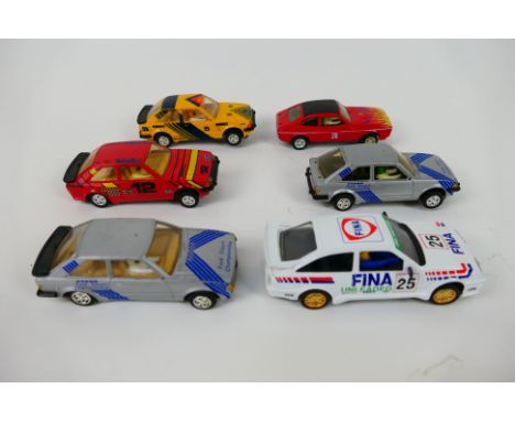 Scalextric - 6 x unboxed Ford slot cars including Sierra Cosworth, Capri and Escort XR3. They all show signs of play use, som