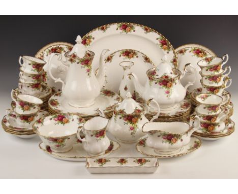 A Royal Albert Old Country Roses part dinner service, comprising eight dinner pates, 26.5cm diameter, eight salad plates, 21c