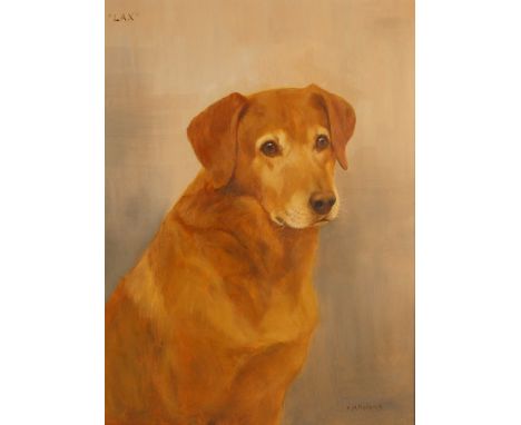 Florence Mabel Hollams (British, 1877-1967),"Lax", portrait of a Golden Labrador,Oil on board,Signed "F.M. Hollams" lower rig
