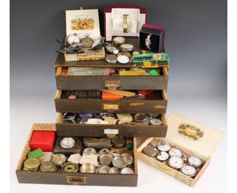 A large quantity of watches, watch parts and horological equipment, to include silver, silver coloured and brass pocket watch