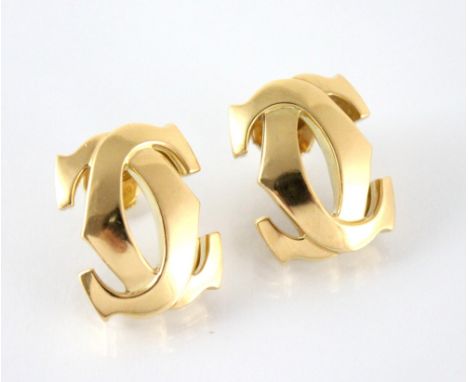 A pair of Cartier 'C de Cartier' 18ct gold earrings, modelled as interlocking C motifs, signed Cartier, numbered '779580', po