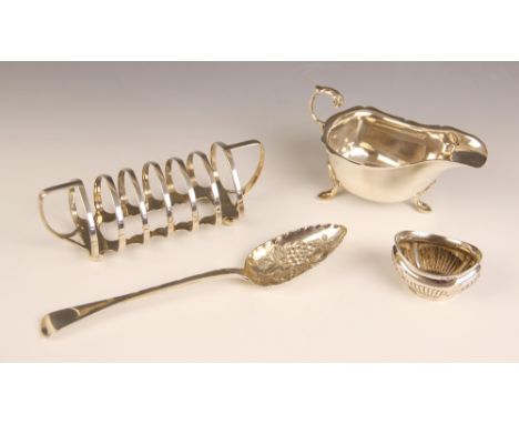 A George V silver six division toast rack, James Dixon &amp; Sons Ltd, Sheffield 1913, designed as seven arches with angled h