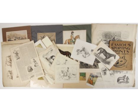 A portfolio of equestrian prints, 19th century and later, to include "Famous Sporting Prints" by Henry Alken (incomplete), Ha
