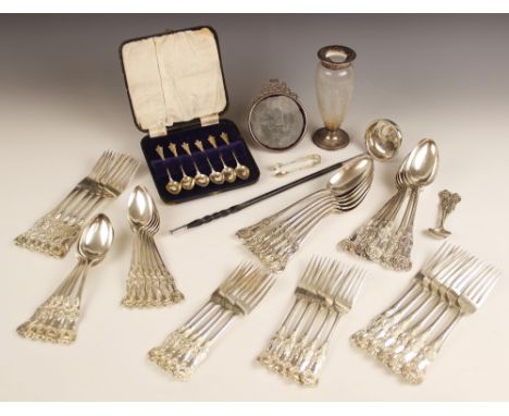 A selection of silver and silver coloured tableware, to include an EPNS King's Pattern part cutlery service, comprising eleve