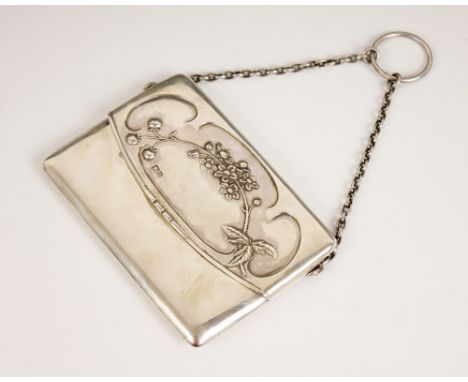 An Art Nouveau silver purse, Sampson Mordan & Co, London 1907, of rectangular form, the hinged cover embossed with a sproutin