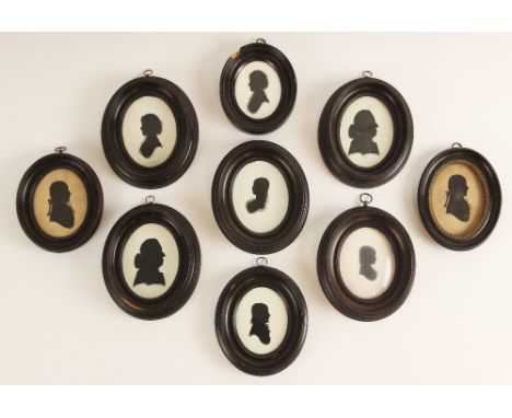 Nine portrait silhouettes, late 18th century, seven on plaster, two on paper, each depicting a member of the Horsfall family 