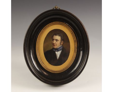 English school (19th century),   Portrait miniature,  "Revd W.H. Wayne, Vic. of Much Wenlock died 20th Decr 1872",  Watercolo