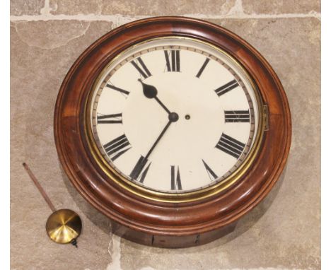 A Victorian mahogany fusee wall clock, the 35cm painted dial applied with Roman numerals, enclosing a single fusee movement, 