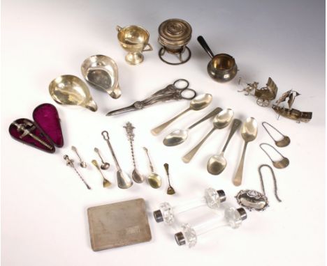 A selection of silver and silver coloured tableware and accessories, to include two 18th century silver feeding cups (marks w