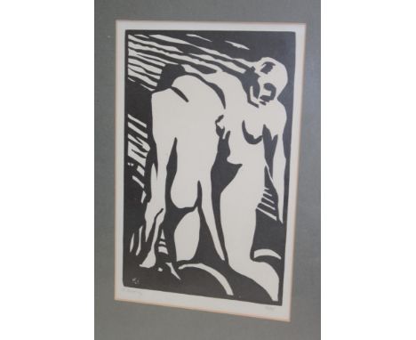 A black and white limited-edition etching - nude figures signed by Brodzky, framed and glazed