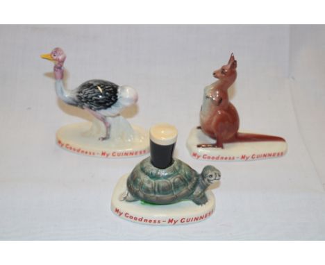 Three Carltonware china Guinness advertising figures including kangaroo (GA2197D); ostrich (GA2197E), (slight damage); and to