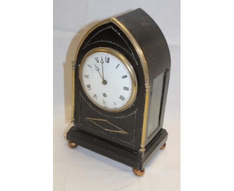 A 19th century mantel clock with circular enamelled dial and brass movement by William Hawkins of Drury Lane in brass mounted