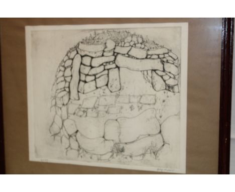 A black and white limited-edition etching - abstract landscape, signed Roy Rieser, framed and glazed