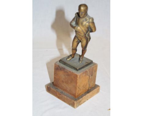 A small bronze figure of Napoleon on marble square base, 8" high