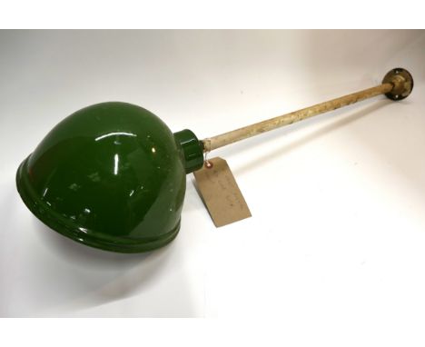 Industrial railway green enamelled over-desk lamp / light fitting from a Kent signal box, length 76 cm x shade diameter 23 cm