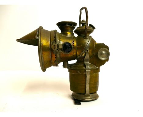 Early 20th century Joseph Lucas Ltd Acetyphote No 319 carbide lamp with detachable peak