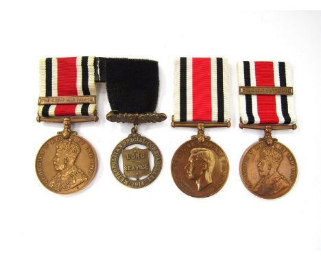Three Special Constabulary Long Service Medals consisting of George V (crowned type) with The Great War 1914-18 clasp named t