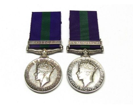 Two George VI General Service Medals (GSM). One with Malaya clasp named to 21134791 RF N. RATNAB AHADUR THAPA 2 G R. The othe