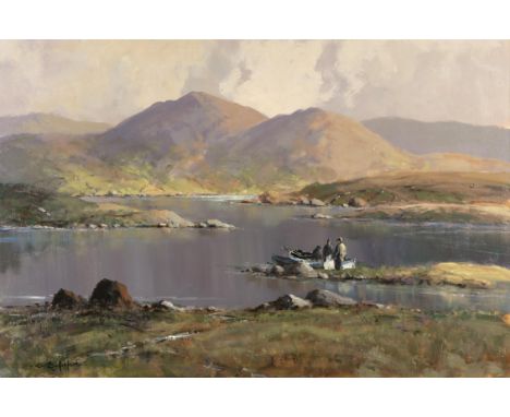 George K. Gillespie RUA (1924-1995)The Ferryman, Connemara Lough, Co. GalwayOil on canvas, 60.5 x 91.5cm (24 x 36'')Signed; i
