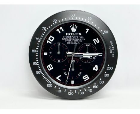 A new Rolex Daytona Oyster Perpetual Superlative Chronometer wall clock. Dealer Display Concessionary Clock. 34cm