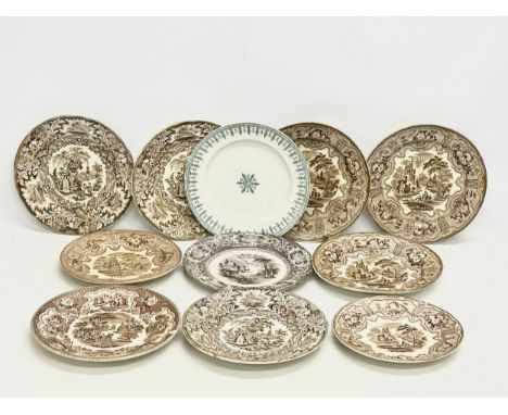 A quantity of 19th Century English pottery plates. 5 Early Victorian R Cockran &amp; Co “Syria” plates, circa 1846, 26cm. 3 E