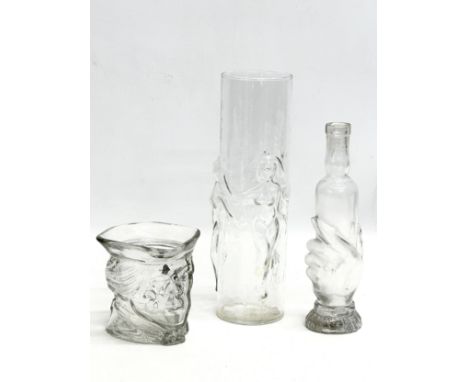 Three pieces of 19th and 20th Century glassware. A Late 19th Century Legras Glass moulded hand bottle 18cm. A Libbey La Femme