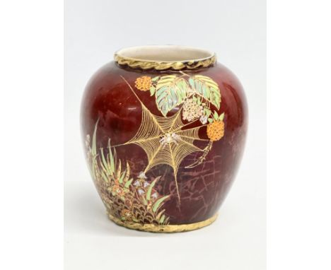 A Carlton Ware “Rouge Royale” hand painted pot. With Spiders and Butterfly decoration. 11x12cm.