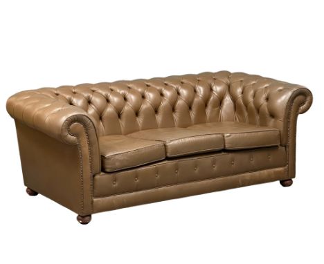 A leather deep button back 3 seater sofa. 202cm