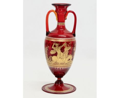 A fine quality Late 19th Century Bohemian ruby glass urn shaped vase. With gilt neoclassical finish. 10x26cm