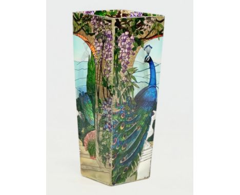 Kathleen McKenna. A large stained glass “Peacock” vase. Tiffany style. 12x12x30cm.