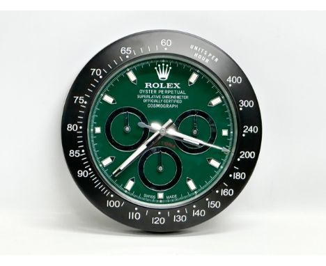 A new Rolex Daytona Oyster Perpetual Superlative Chronometer wall clock. Dealer Display Concessionary Clock. 34cm