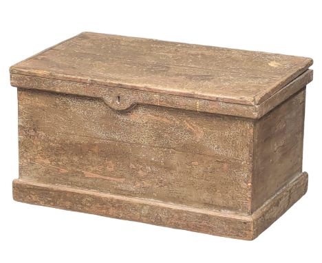 A Late 19th Century pine trunk with original finish and hand forged hinges. 78x47x42cm