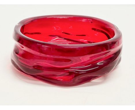 Harry Dyer &amp; William Wilson. A 1960’s “Knobbly” ruby glass bowl. Designed by Harry Dyer &amp; William Wilson for Whitefri