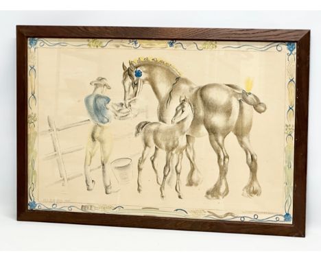 John R Skeaping. Large signed print. Mare and Foal. 1945. Printed in England at The Baynard Press for School Prints LTD, Lond