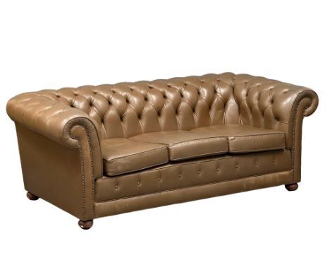 A leather deep button back 3 seater sofa. 202cm