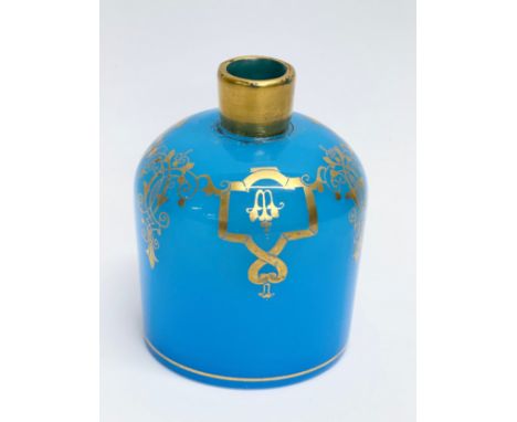 A French gilt opaline glass scent bottle. Baccarat style. 7x9cm