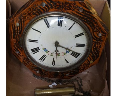 A Wag at the Wa Clock, circa late 19th century, Having an octagonal dial, 34cm wide, with pendulum and two brass weights 