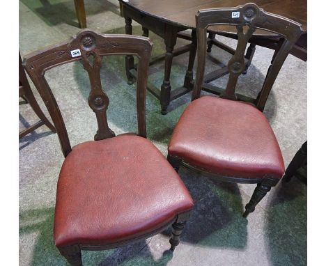 A Pair of Victorian Mahogany Dining Chairs, Also with a pair of folding chairs, and a tan pouffe stool, (5)