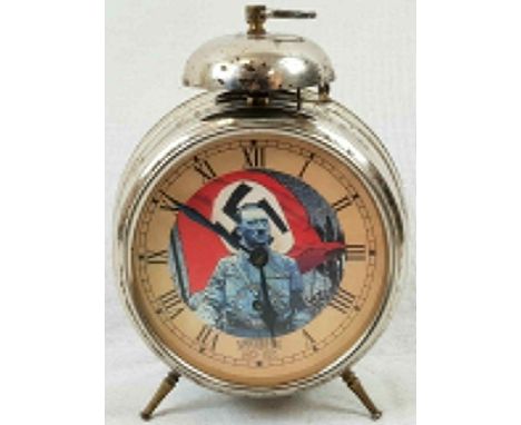 Gustav Becker Nuremberg Rally Alarm Clock (circa 1930s). Bulgarian writing on rear of clock. Slight rusting but in good worki