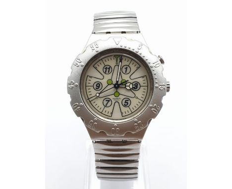 Funky Retro Swatch Watch. Irony Scuba Watch. Stretch Strap. Needs Battery. 